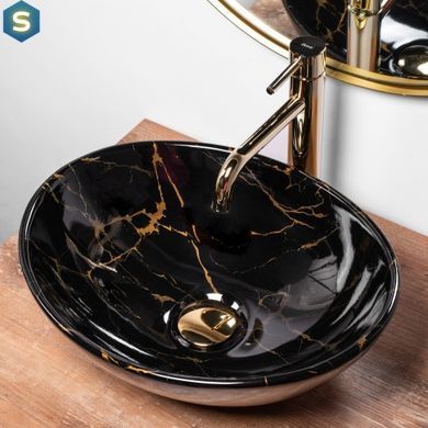 Умивальник Rea Sofia marble black накладний REA-U5611, Чорний/золото
