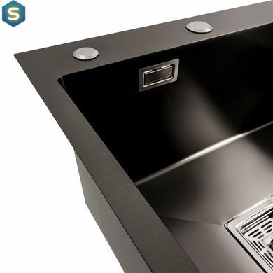 Кухонна мийка 78x50С L PVD чорна Platinum Handmade (поглиблена полиця, 3.0/1.0 мм), Чорний/золото