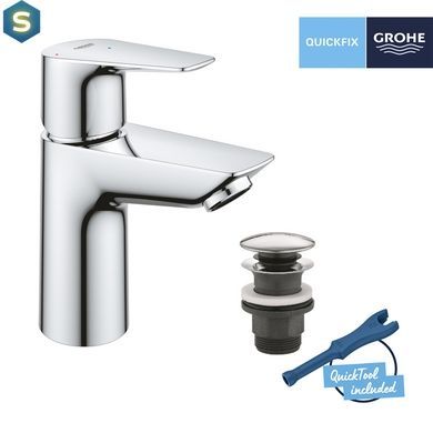 Набор смесителей Grohe Quickfix термостат для душа с душевым гарнитуром Precision Flow THM и смеситель для раковины StartEdge S-Size UA202503TE, Хром