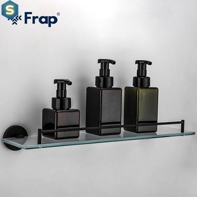 Полка стеклянная 50см черный нержавейка Frap F30207 1/10, Черный матовый