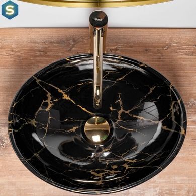 Умивальник Rea Sofia marble black накладний REA-U5611, Чорний/золото