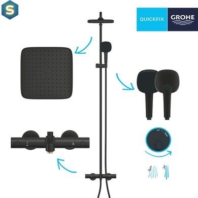 Душевая система термостатическая Grohe QuickFix Vitalio Comfort System 250 269842431, Черный матовый
