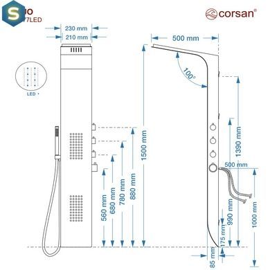 Душова панель Corsan Duo black white LED A777MWHBLLED, Білий