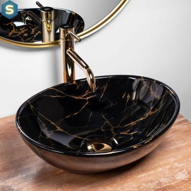 Умивальник Rea Sofia marble black накладний REA-U5611, Чорний/золото