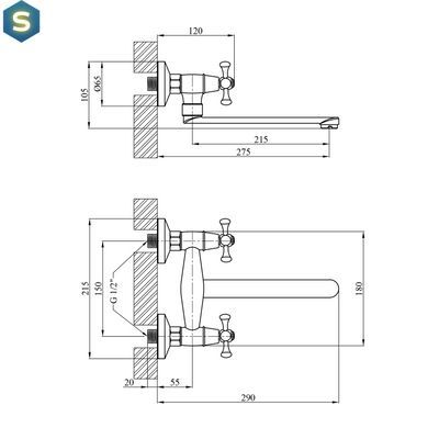 Смеситель для кухни настенный Kroner KRM Rhein - C040 CV014916, Хром