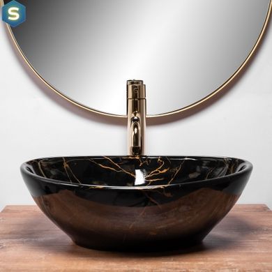Умивальник Rea Sofia marble black накладний REA-U5611, Чорний/золото