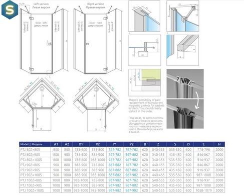 Душевая кабина Radaway Essenza New PTJ 80Zx90S 385010-01-01L + 385052-01-01