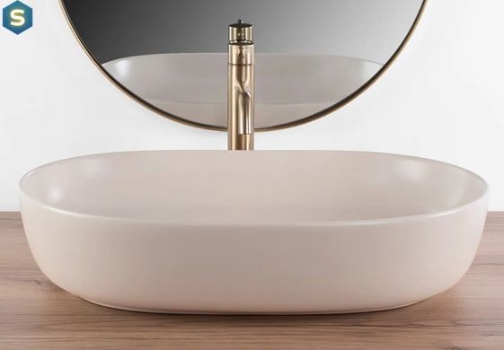 Умивальник Rea Cleo 61 beige matt бежевий накладний REA-U9655, Бежевий