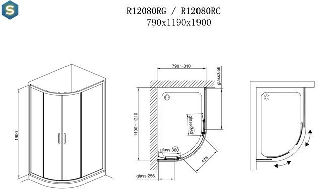 Душова кабіна Koller Pool Round напівкругла 1200x800x1900 мм скло grape (2 частини) R12080RG, Хром, Універсальна, матовий, хром