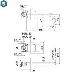 Смеситель для раковины настенный Paffoni Light излив 248 мм steel LIG007ST70, Нержавеющая сталь