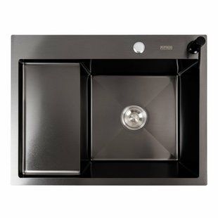 Кухонная мойка CM 65x50 R PVD черная Platinum Handmade (круглый сифон 3.0/0.8), Черный/золото