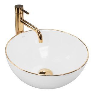 Умивальник Rea Stella white gold edge накладний REA-U7445, Золотий