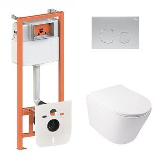 Набор: Qtap Swan Ultra Quiet унитаз подвесной QT16335179W + Nest комплект инсталляции 4в1 (круглая клавиша Satin) QT0133M425 + M11111SAT