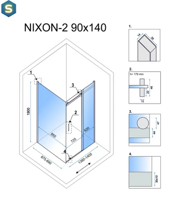 Душевая кабина Rea Nixon 90x140 L chrome REA-K5011 + REA-K5006, Хром, Левая, прозрачный, хром
