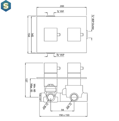 Термостат скрытого монтажа на 3 положения Jaquar Kubix KUB-CHR-35693, Хром