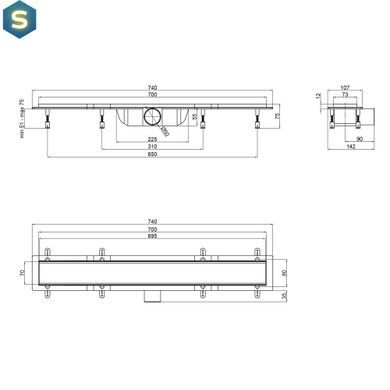 Душевой канал Qtap Dry Tile304-700с сухим затвором под плитку 700 мм QTDRYTILE304700