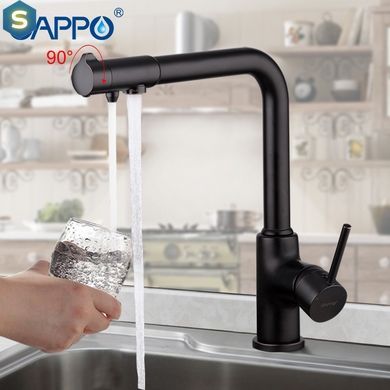 Смеситель для кухни с подключением фильтра черный шпилька &Oslash;35 Gappo 1/8 G4390-10, Черный матовый