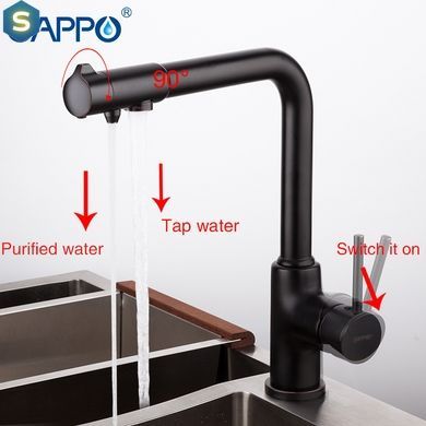 Смеситель для кухни с подключением фильтра черный шпилька &Oslash;35 Gappo 1/8 G4390-10, Черный матовый