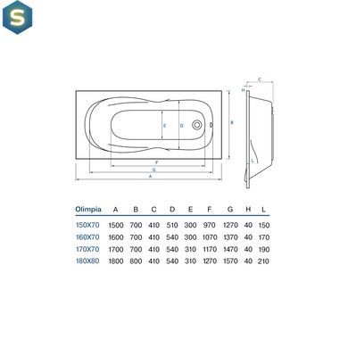Ванна акриловая Koller Pool Olimpia 150+сифон+ножки OLIMPIA150X70+WBW0001+B70CМMA-57, Белый