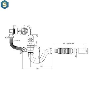 Сифон для ванни Kroner KRP - BS01 1 1/2"х40/50 мм з переливом, прямоточний CV032061