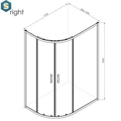 Душова кабіна кутова RJ 110x90 розсувна прозоре скло 8 мм з покриттям Nano з PVC подіумом та поличкою хром K9177-FBM-1012 right, Хром, хром