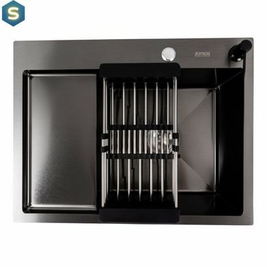 Кухонная мойка CM 65x50 R PVD черная Platinum Handmade (круглый сифон 3.0/0.8), Черный/золото
