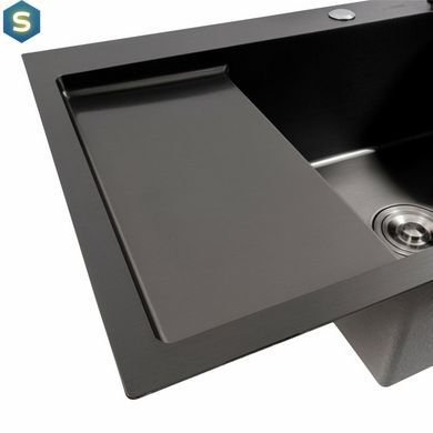 Кухонная мойка CM 65x50 R PVD черная Platinum Handmade (круглый сифон 3.0/0.8), Черный/золото