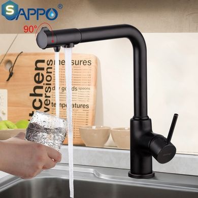Смеситель для кухни с подключением фильтра черный шпилька &Oslash;35 Gappo 1/8 G4390-10, Черный матовый