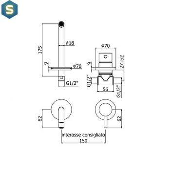 Смеситель для умывальника 175 мм Paffoni Light LIG 006 NO70, Черный матовый