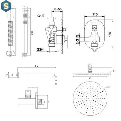 Душова система Kohlman Boxine 25 chrome + BOX прихованого монтажу QW210BR25, Хром