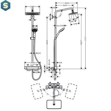 Душевая система Hansgrohe Croma E 280 Showerpipe 27630000