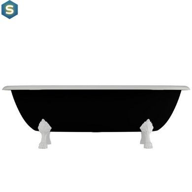 Ванна отдельностоящая матовая Amidicon Olimpia 180x90 черная из литого камня белые ножки OLIMPIA_180_nizhk_BLACK_MAT, Черно-белый