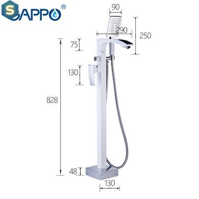 G3007-8 Змішувач для ванни підлоговий короткий гусак білий/хром &Oslash;35 Gappo Jacob 1/3, Білий