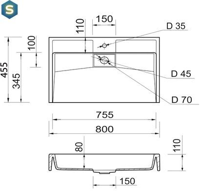 Умывальник Adamant Vision 80 white 4824296204201, Белый