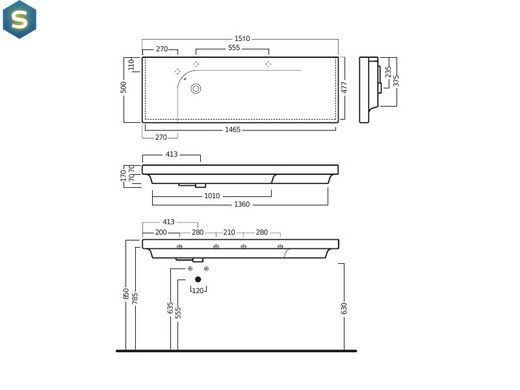 Умывальник Hatria Grandangolo 150x50 YXNV01, Белый