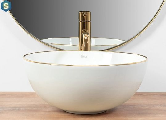 Умывальник Rea Stella white gold edge накладной REA-U7445, Золотой