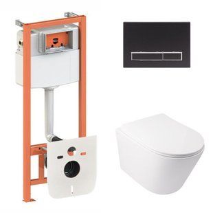Набор: Qtap Swan Ultra Quiet унитаз подвесной QT16335179W + Nest комплект инсталляции 4в1 (линейная клавиша Black mat) QT0133M425 + M08V1091MB