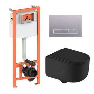 Подвесной унитаз Qtap Taurus Ultra Quiet + инсталляция Qtap Nest 4 в 1 (линейная клавиша Satin), Черный/золото
