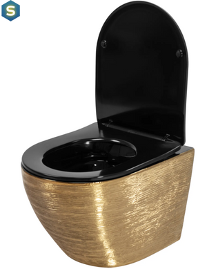 Підвісний унітаз Rea Carlo Flat brushed gold black REA-C3300, Золотий