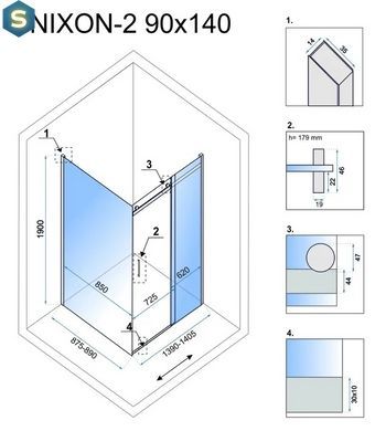 Душевая кабина Rea Nixon 90x140 P chrome REA-K5011 + REA-K5007, Хром, Правая, прозрачный, хром