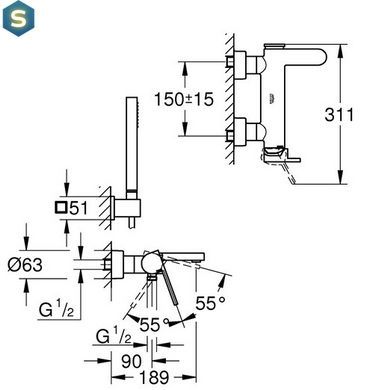 Смеситель для ванны Grohe Plus 33547003