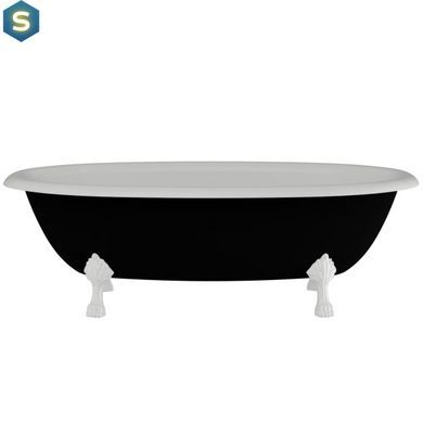 Ванна отдельностоящая глянцевая Amidicon Olimpia 180x90 черная из литого камня белые ножки OLIMPIA_180_nizhk_BLACK_HL, Черно-белый