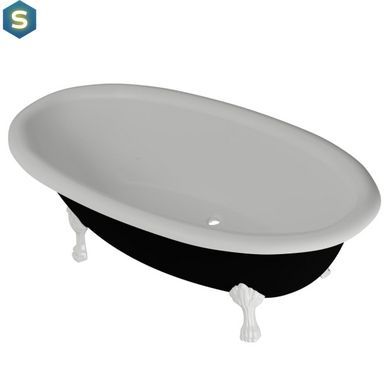 Ванна отдельностоящая глянцевая Amidicon Olimpia 180x90 черная из литого камня белые ножки OLIMPIA_180_nizhk_BLACK_HL, Черно-белый