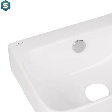 Умывальник Qtap Tern подвесной прямоугольный правый 450х260х155 мм White + донный клапан PU02O, Белый