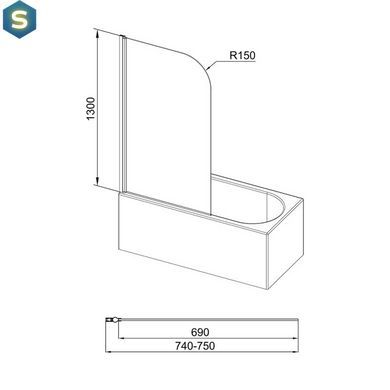 Шторка для ванни Qtap Standard CRM407513APL Pear, Ліва, матовий, хром