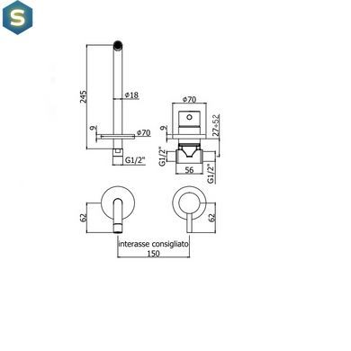 Змішувач для умивальника 245 мм Paffoni Light LIG 007 NO70, Черный матовый