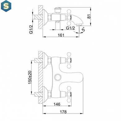 Смеситель для ванны двухвентильный короткий литой гусак бронза Frap 1/8 F3019-4, Бронза