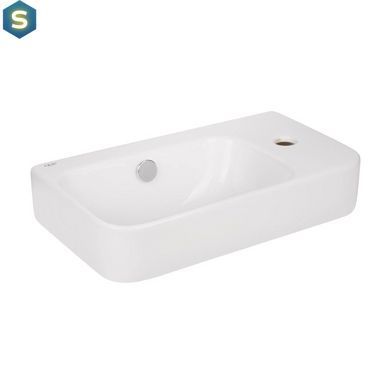 Умывальник Qtap Tern подвесной прямоугольный правый 450х260х155 мм White + донный клапан PU02O, Белый