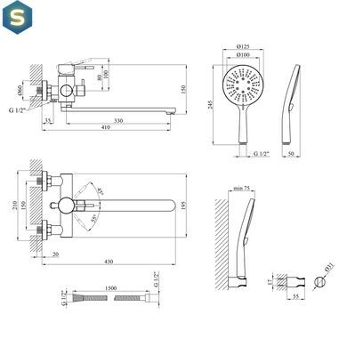 Змішувач для ванної Kroner KRP Edelstahl Klassisch - SCH070 CV025651, Черный матовый