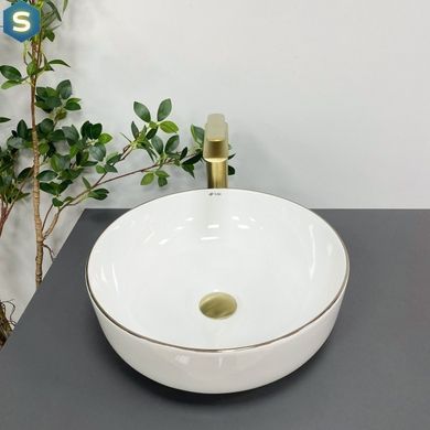 Умивальник (раковина) VBI BARI S WHITE GOLD EDGE накладний, Білий